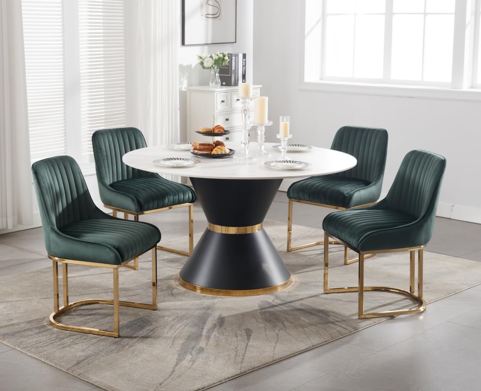 chairus 2 PZ Sedie da Pranzo in Velluto con Gambe in Metallo, Verde | Sedia Imbottita con Schienale Sedie da Cucina con Gambe in Metallo Dorato Sedia Moderna Design per Sala da Pranzo/Soggiorno