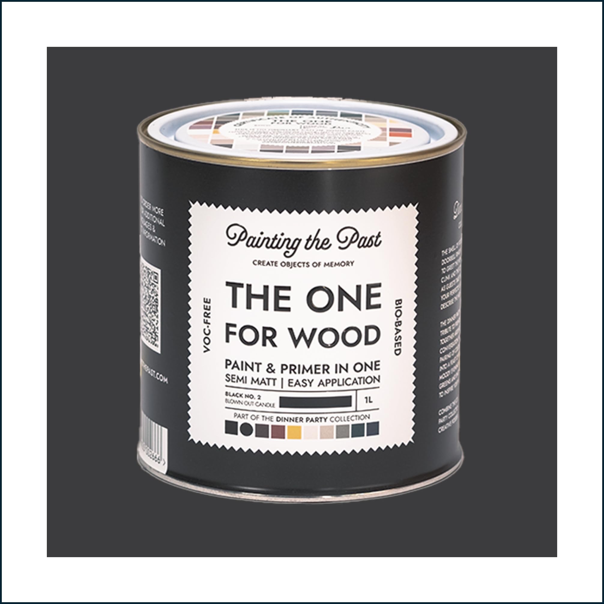 The One for Wood Paint & Primer 1L Black No. 2 Blown Out Candle | Semi Matt Finish, Bio-Based & VOC-Free Formula for Wooden Furniture & Surfaces | Durable & Easy Indoor Home Decorating