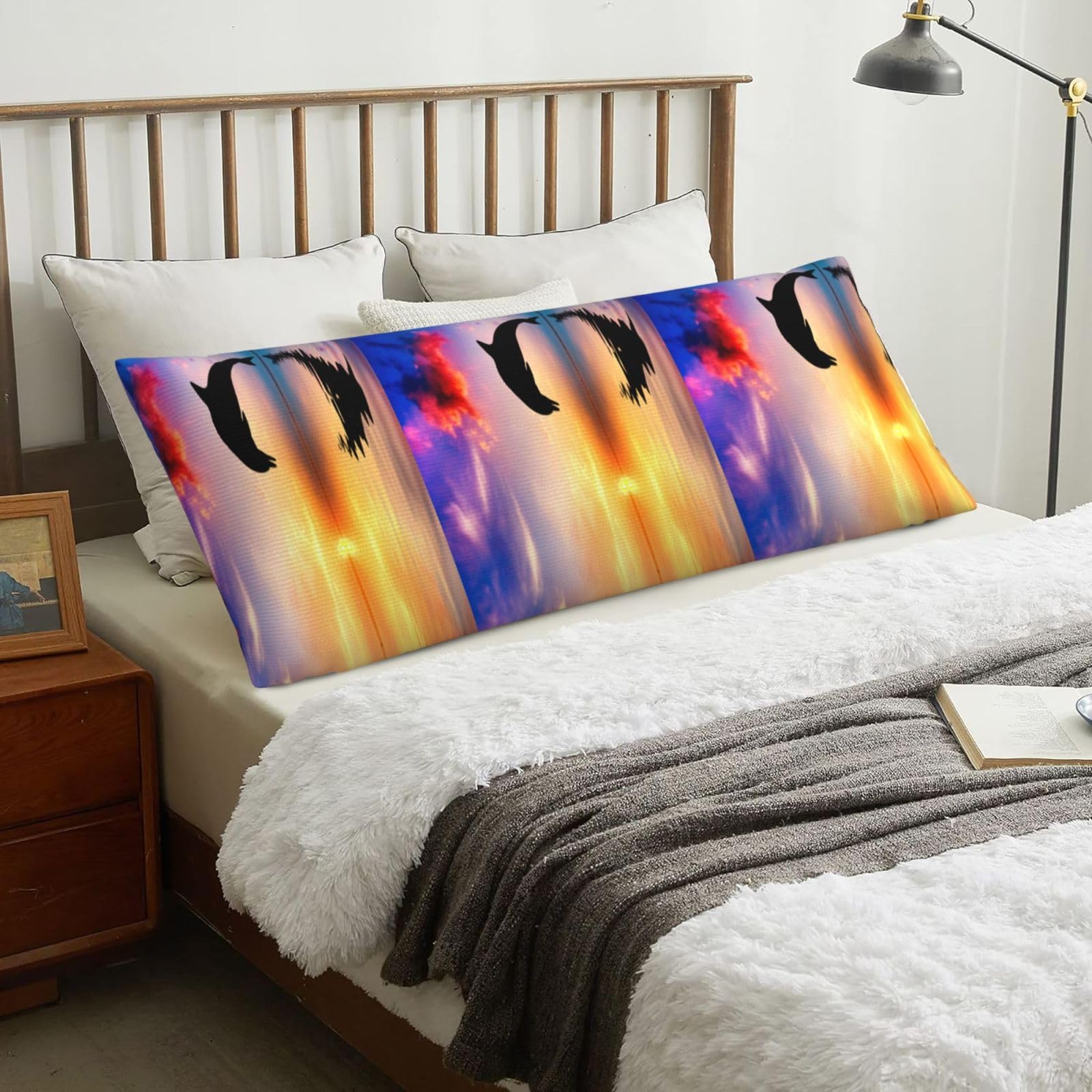 Dolphin Jumping, Body Pillow Cover with Zipper,Long Body Pillowcase 20 x 60 in
