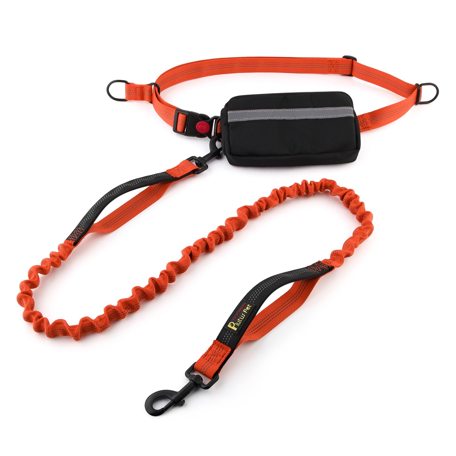 Plutus Pet Hands Free Dual Handle Retractable Bungee Lead with Reflective Stitches