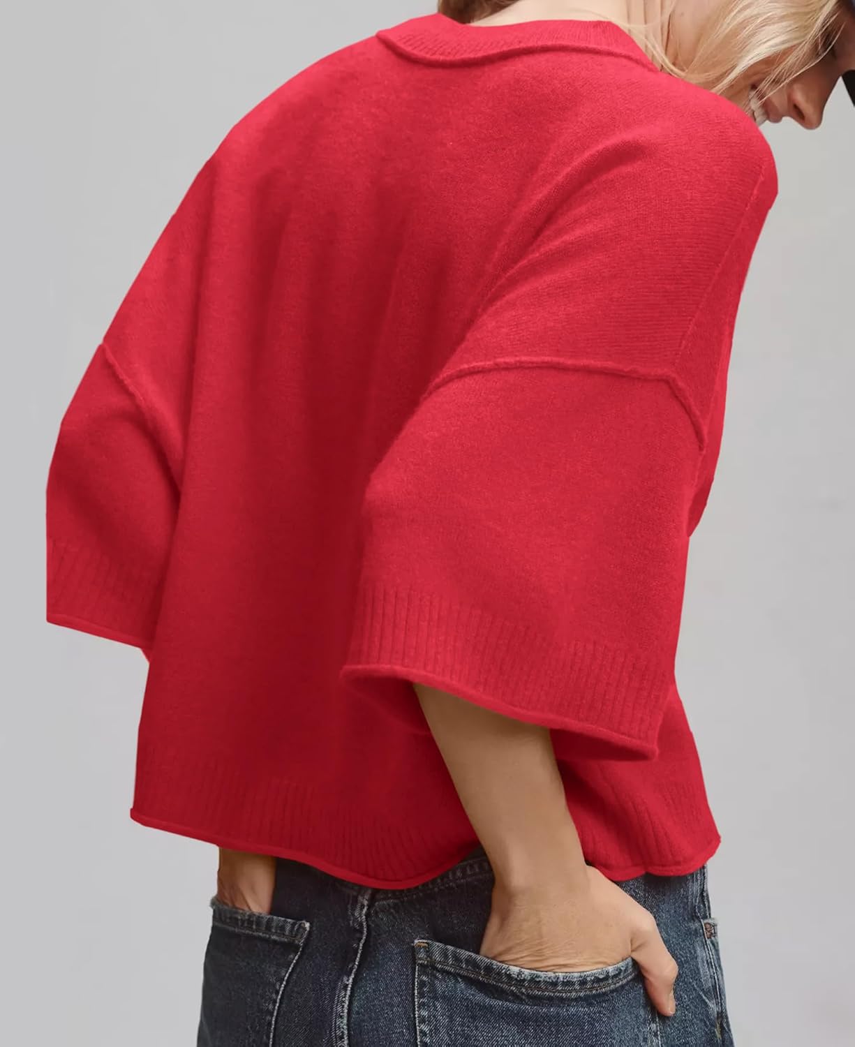 ZDC Women's Oversized Sweaters Summer 3/4 Sleeve Casual Cropped Tops Lightweight Loose Fit Knit Pullover - Image 3