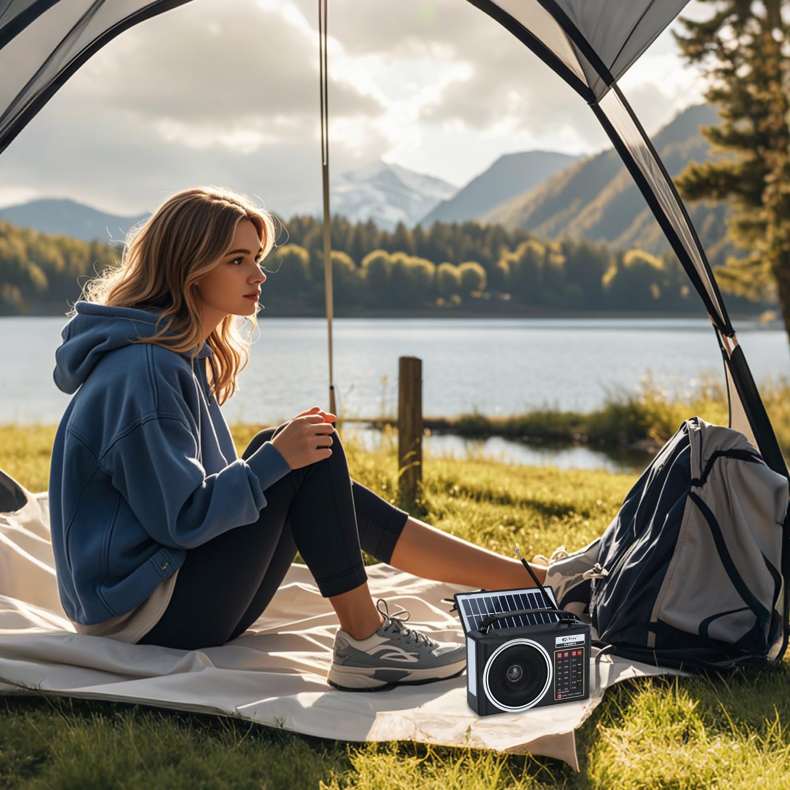 Radio rétro Portable, Radio Bluetooth AM/FM/SW compacte avec Panneau Solaire, éclairage LED Portable, Batterie Rechargeable, Support pour Carte TF/USB-MP3 Player (Noir)