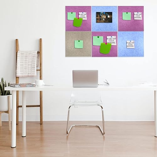 Miniatura 6 de PATIKIL Azulejos de fieltro, paquete de 4 tableros de anuncios autoadhesivos de pared cuadrada de corcho con pasadores para fotos, notas, decoración