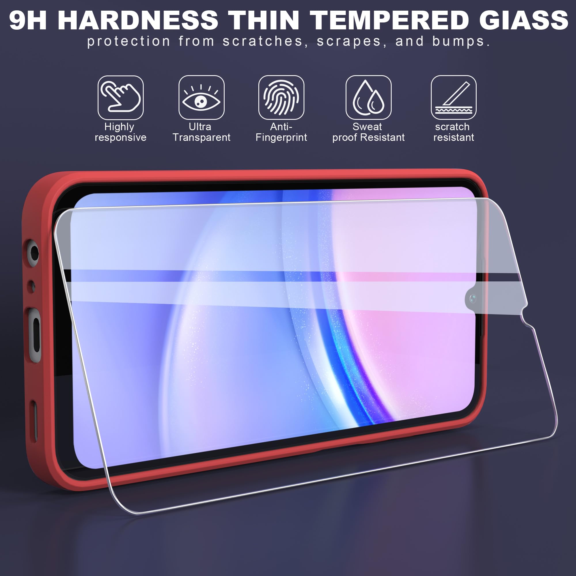 THIYUFUNS Cover per Samsung Galaxy A15 4G / 5G (6.5") con 2 Pezzi HD Vetro Temperato Pellicola Protettiva,Liquid Silicone TPU Custodia 360 Antiurtfio Gradi Cover per Samsung Galaxy A15 - Rosso