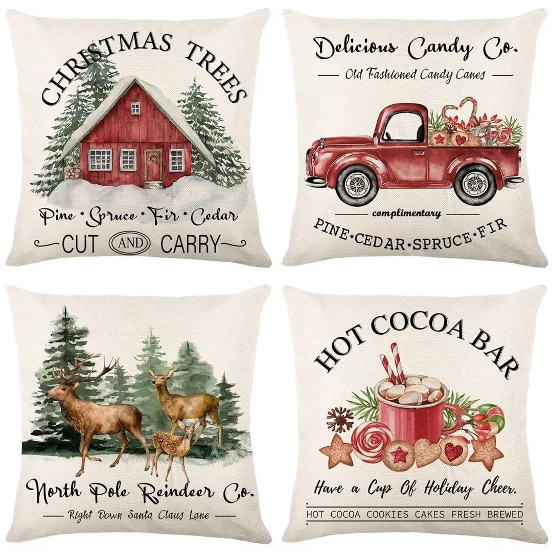 Housse Coussin Noël 40x40cm en Velours Doux pour Canapé de Salon Maison