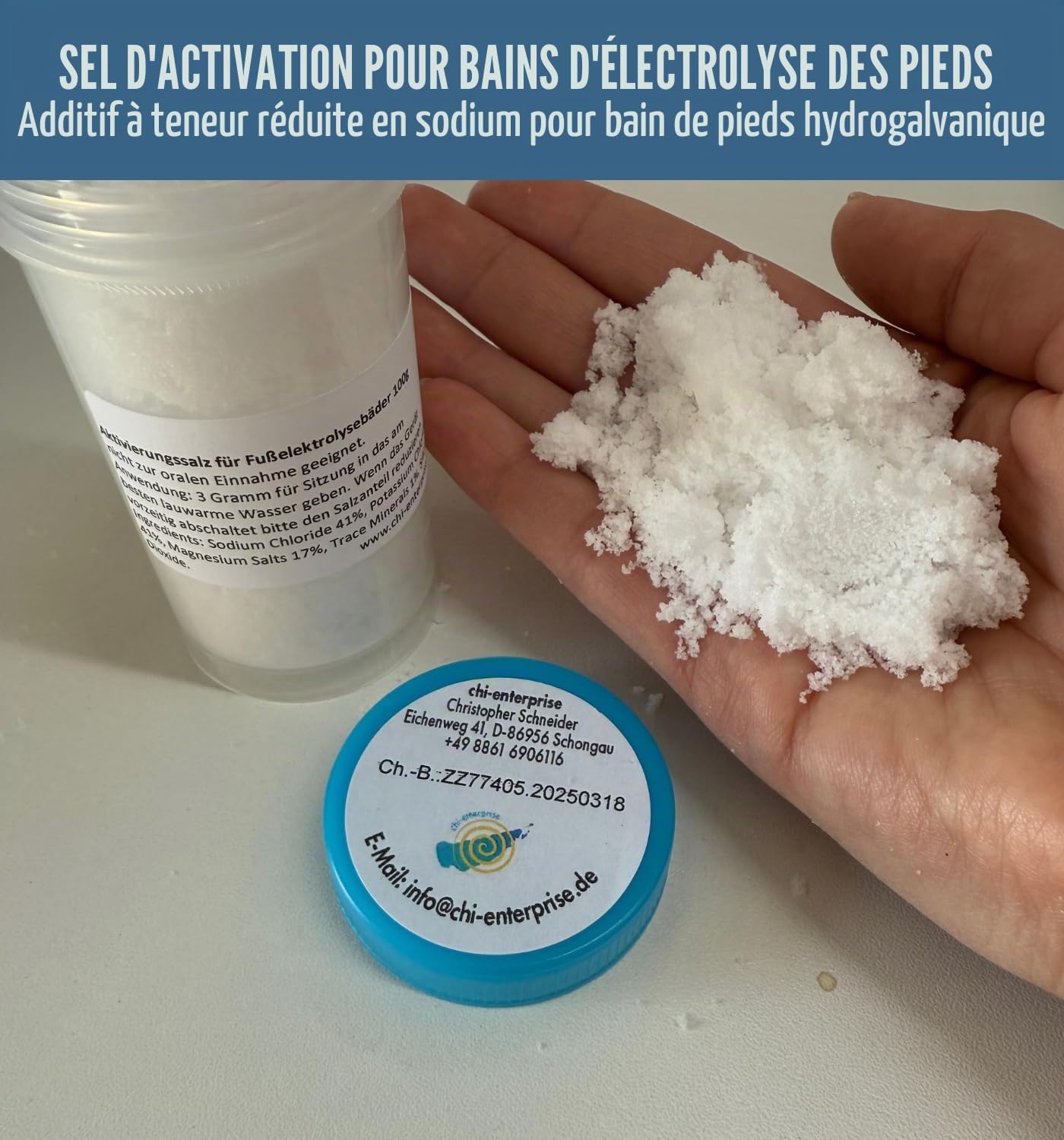 1000 g de sel activateur pour Hydrosana, Bioenergizer Detox Spa, Ion Cleanser, Royal Spa et autres bains de pieds - teneur réduite en sodium, enrichi en potassium et magnésium