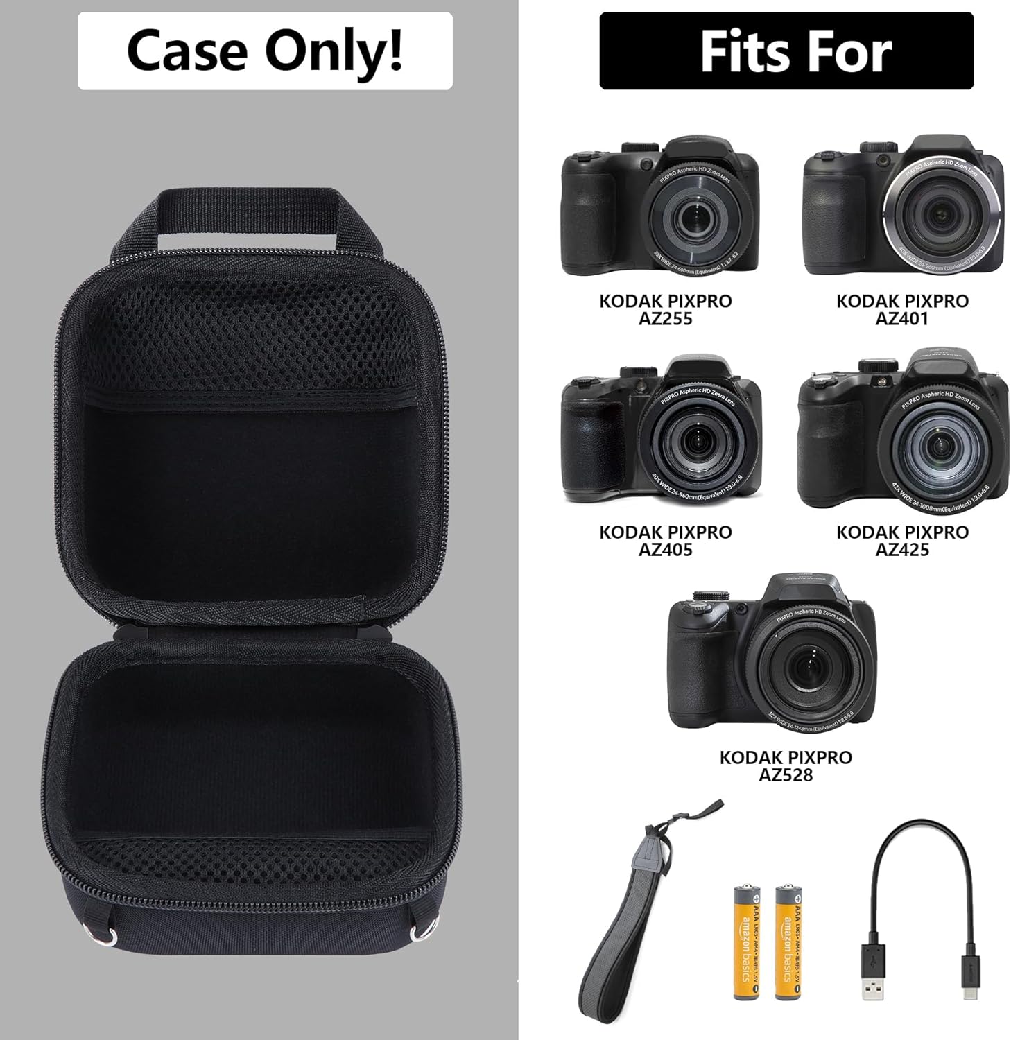 Hard Case Replacement for KODAK PIXPRO AZ405/AZ425/AZ255/AZ401/AZ528 Digital Camera (Black Case) - Image 3