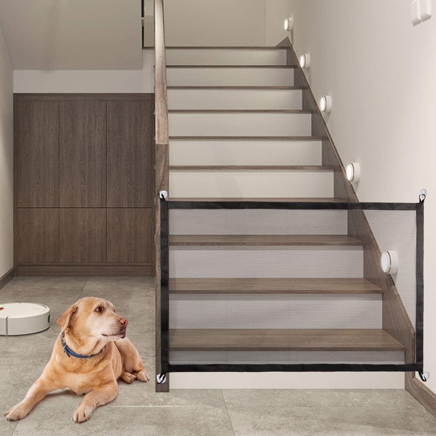 X spring Mesh Baby Gate, Easy-Install Folding Safe Pet Gate for Guard Isolated, Portable No-Drilling Mesh Dog Gate with Hooks, Mesh Magic Dog Gate for Stairs, Hallways, Doorways 72x180cm