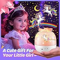 Vista 2 de 【PAQUETE DE REGALO】Regalos de unicornio para niñas, luz nocturna con 15 películas + 10 músicas con sonidos relajantes, máquina de proyección