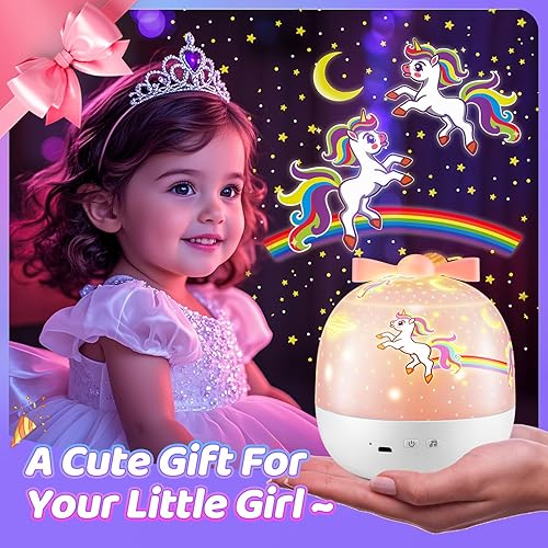 Miniatura 2 de 【PAQUETE DE REGALO】Regalos de unicornio para niñas, luz nocturna con 15 películas + 10 músicas con sonidos relajantes, máquina de proyección