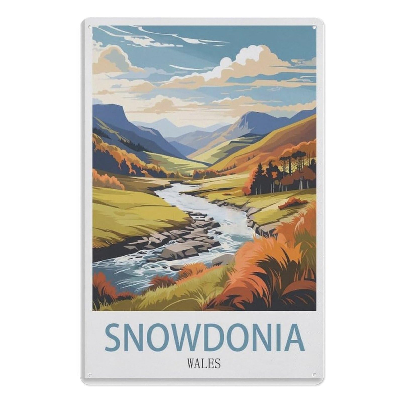 Retro Decor Metal Tin Poster Art Wall Sign Retro Vintage Style Metal Tin Sign，Snowdonia Wales20x30cm(8x12 inch) AA-764