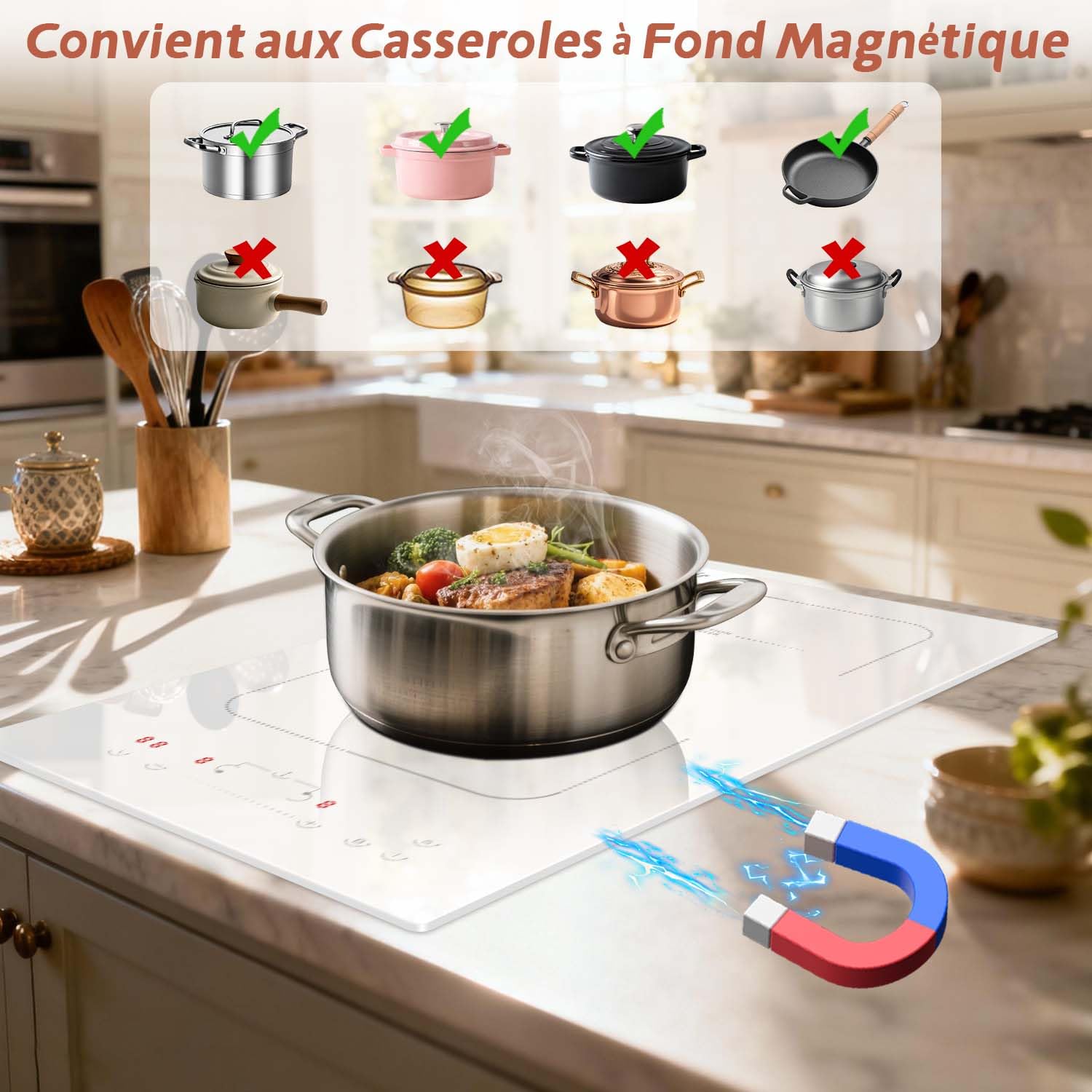 Blanch Plaque à Induction 2 Feux 30cm Encastrable 3500W Zone Flexible Curseur Tactile Verrouillage Sécurité 230V
