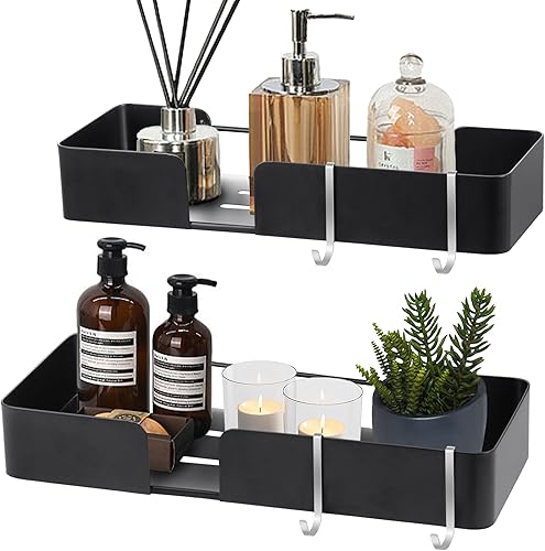 ABCOOL Estante flotante de baño para ducha, juego de 2, sin taladro, estantes colgantes adhesivos con ganchos, estantes decorativos de