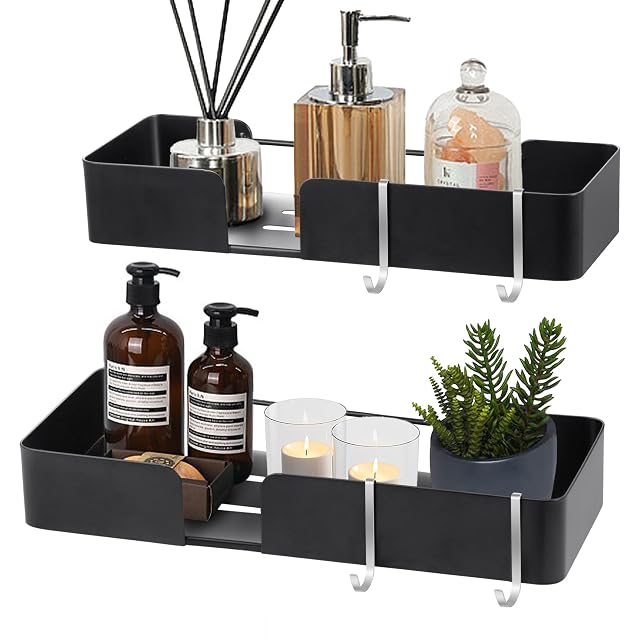 ABCOOL Shower Caddy Floating Bathroom Shelves - Set of 2 No Drill Wall Mounted Adhesive Hanging Shelves with