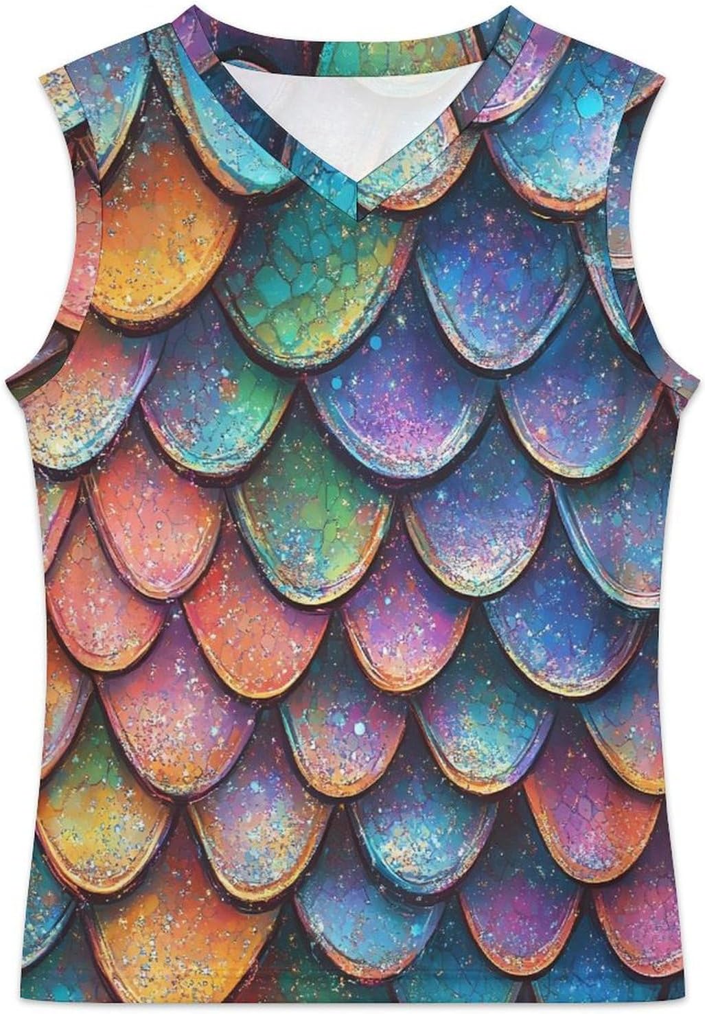 Dragon Scale in Rainbow Colors Men's V-Neck Basketball Tank Top Sleeveless Workout Tank Shirts Gym Fitness Tees Vest