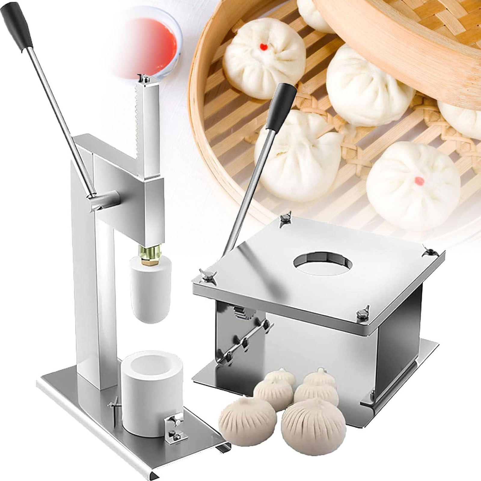 XNZJHPP Stainless Steel Semi-Automatic Baozi Maker - 400-500 Buns/Hour, Efficient Chinese Bun Machine with Dough Press for Perfect Baozi at Home (M)