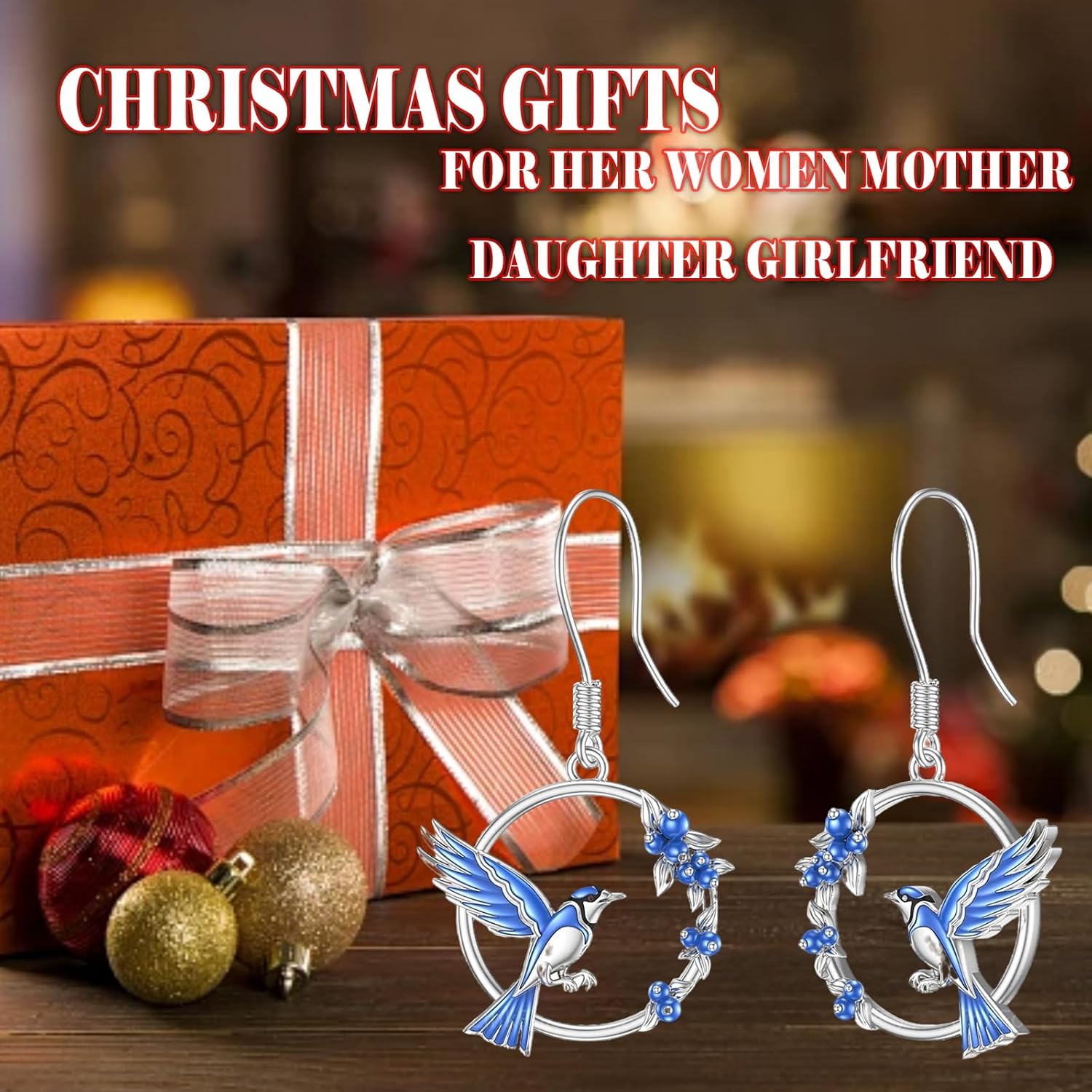 Blue Jay Bird Earrings 925 Sterling Silver Dangle Drop Bird Earrings Gifts Lovers Women Birthday Christmas Jewelry Gift - Image 2