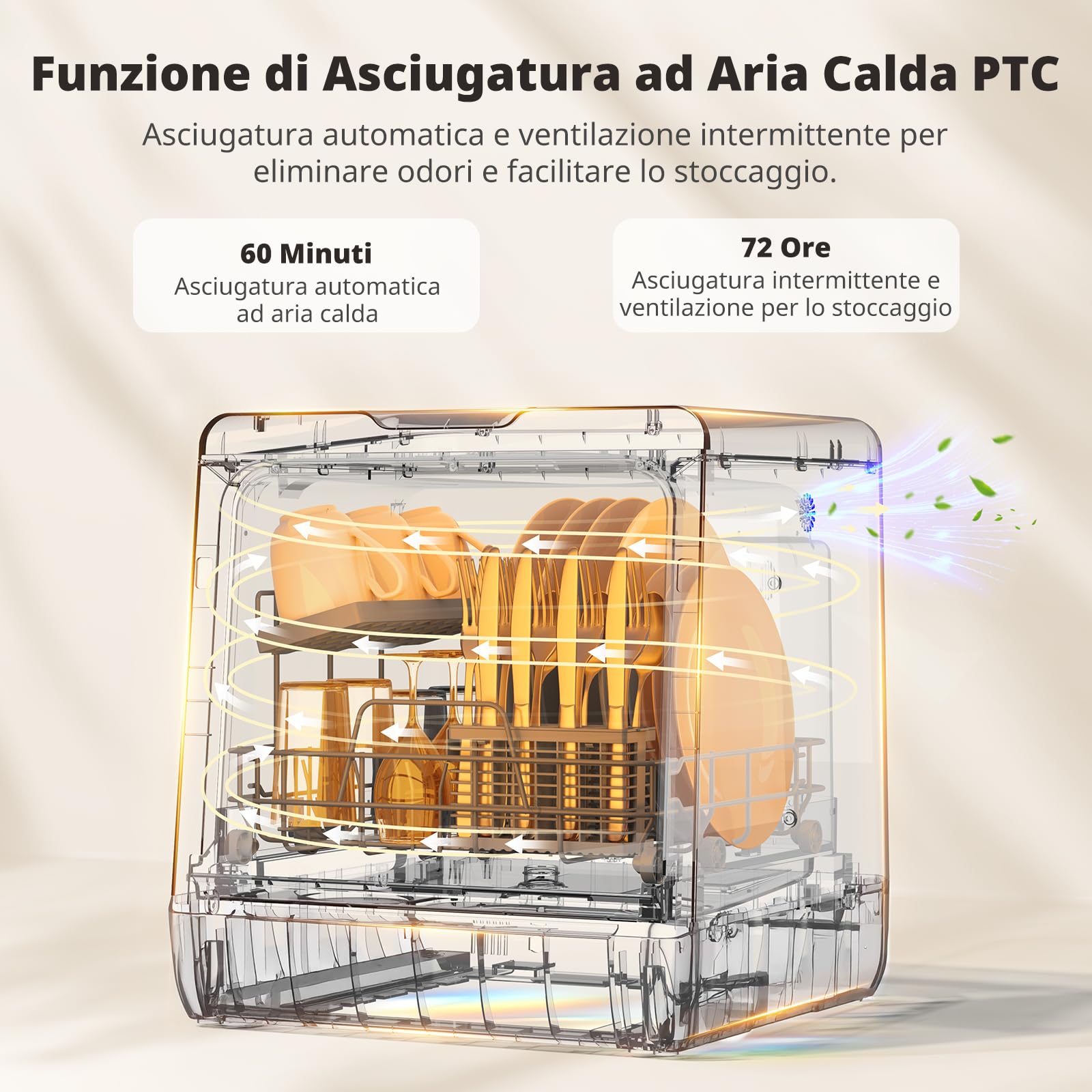 AIRMSEN Mini Lavastoviglie da Tavolo, lavastoviglie portatile da 5L, 8+3 Programmi, Avvio Ritardato 1–18 h, Sistema di Addolcimento e Blocco Bambini