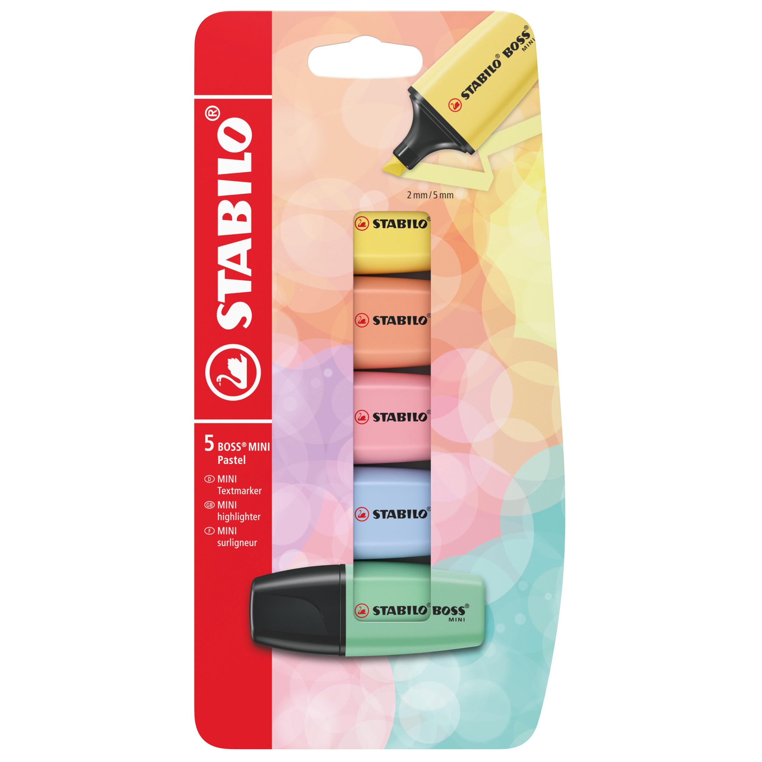 STABILO BOSS MINI Pastel - Highlighter - Blister Pack of 5 - Assorted Colours