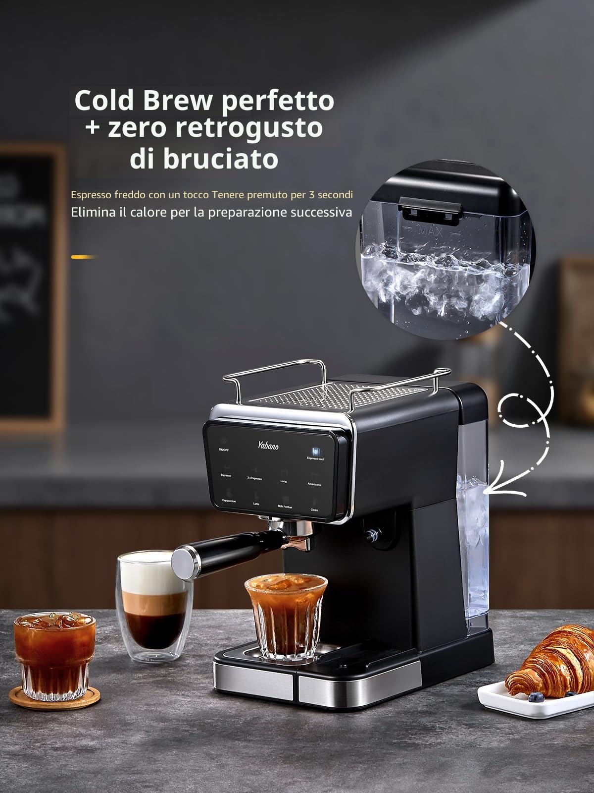 Yabano Macchina per caffè espresso, 20 bar, con montalatte automatico da 500 ml, 6 bevande, touch screen a colori, serbatoio dell'acqua da 1,5 l, caffettiera cappuccino e latte, 1350 W