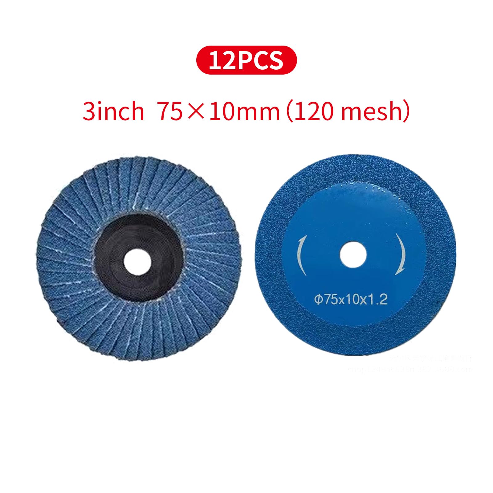 12 sztuk krążków wachlarzowych, ściernych, ściernych, 75 mm, ziarnistość 120, tarcza lamelowa, do metalu, stali, drewna, tarcza szlifierska, mop szlifierski, płyta do szlifowania, kolor niebieski