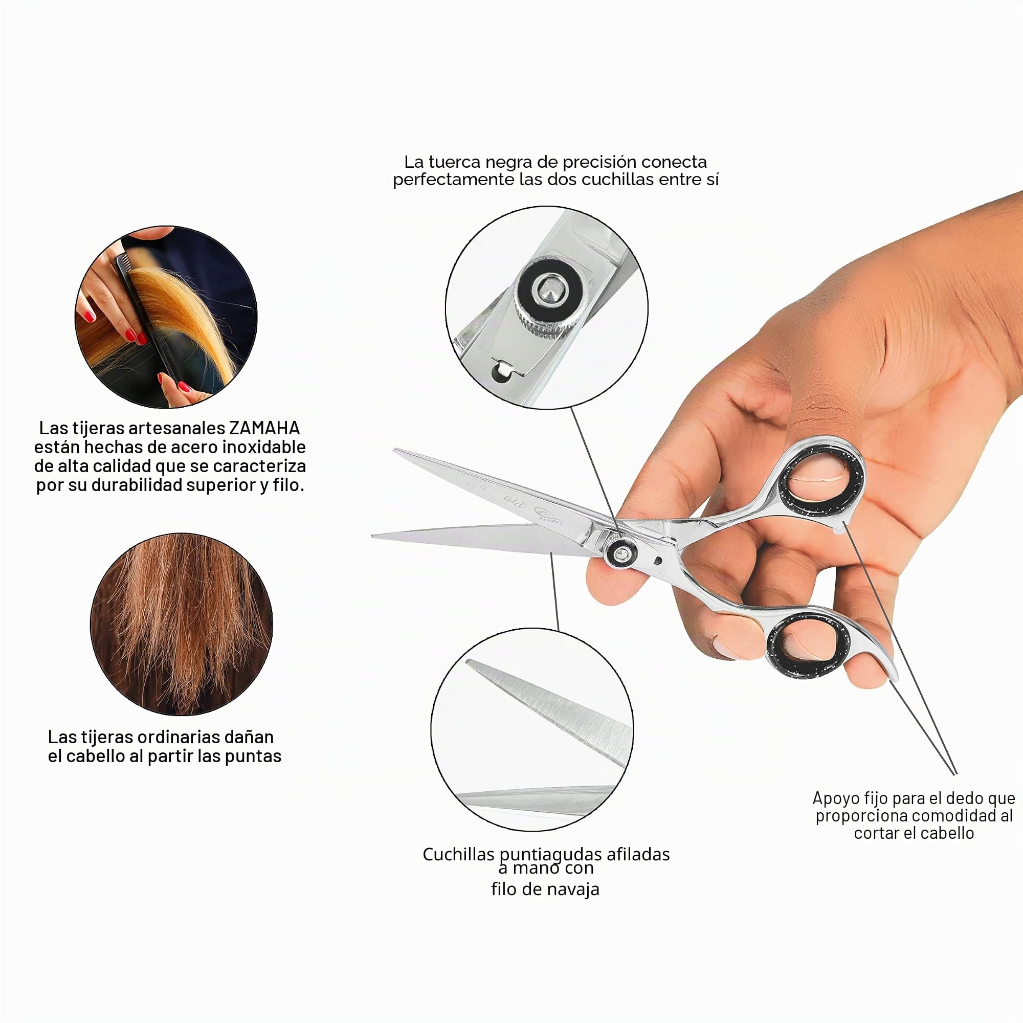 ZAMAHA - Tijeras de afeitar profesionales para peluquería zurdos, 16,5 cm (corte y adelgazamiento), acabado pulido
