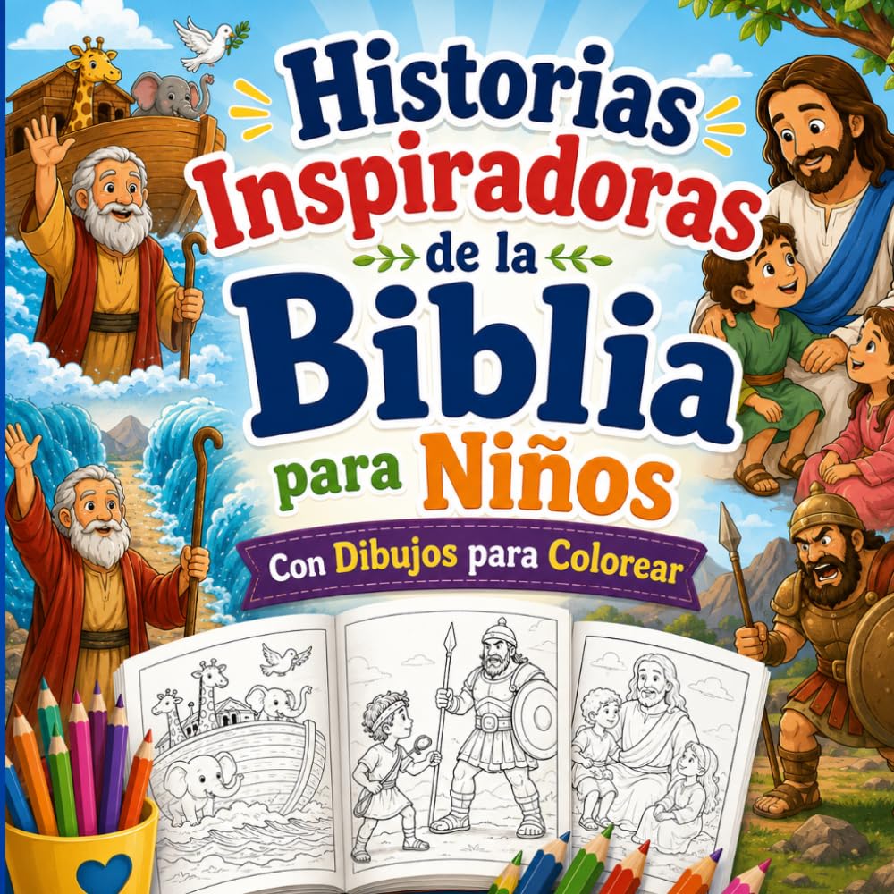 Historias Inspiradoras de la Biblia para Niños Con Dibujos para Colorear: Aventuras del Antiguo y Nuevo Testamento para aprender divirtiéndose