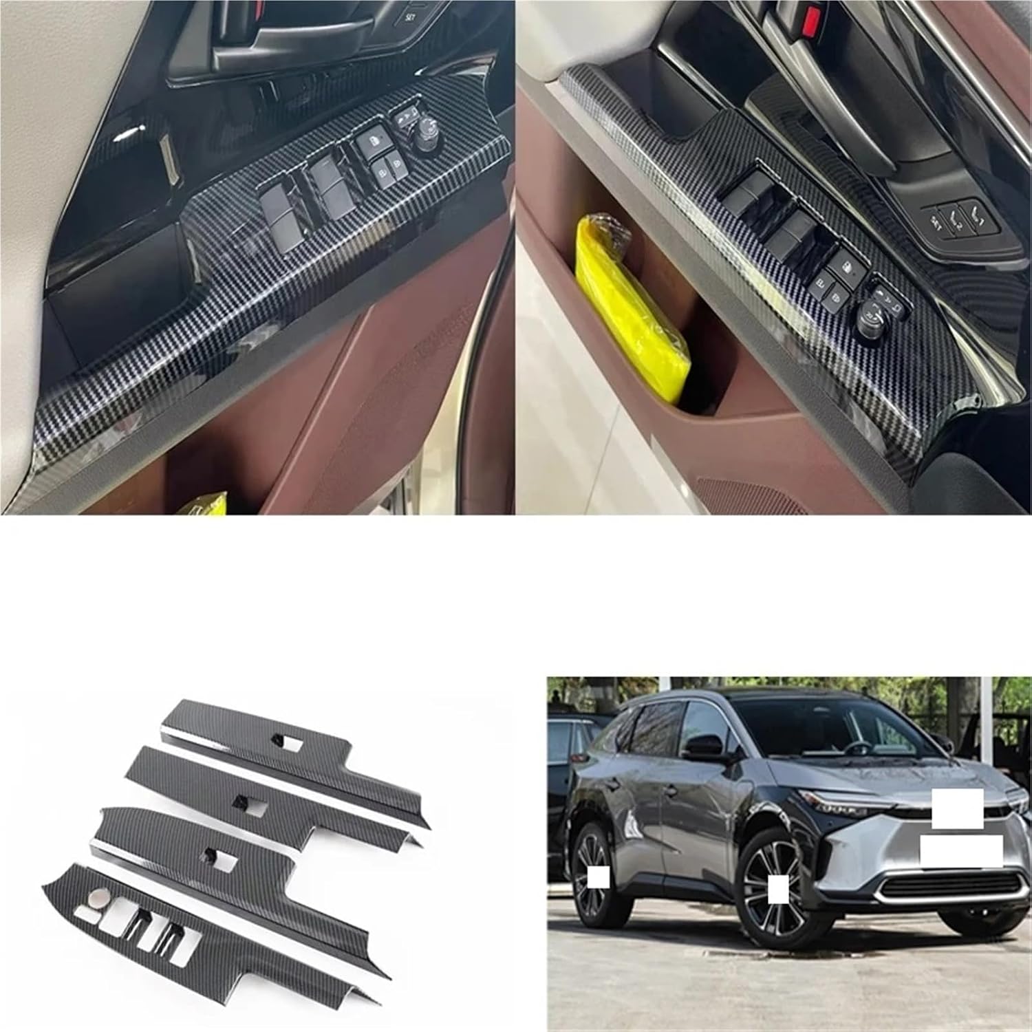 For Toyota BZ4X EA10 2022 2023 2024 ABS Carbon Fiber Door Armrest Window Lift Switch Cover Gear Shift Air Vent Cover Trims(Steering wheel Cover)