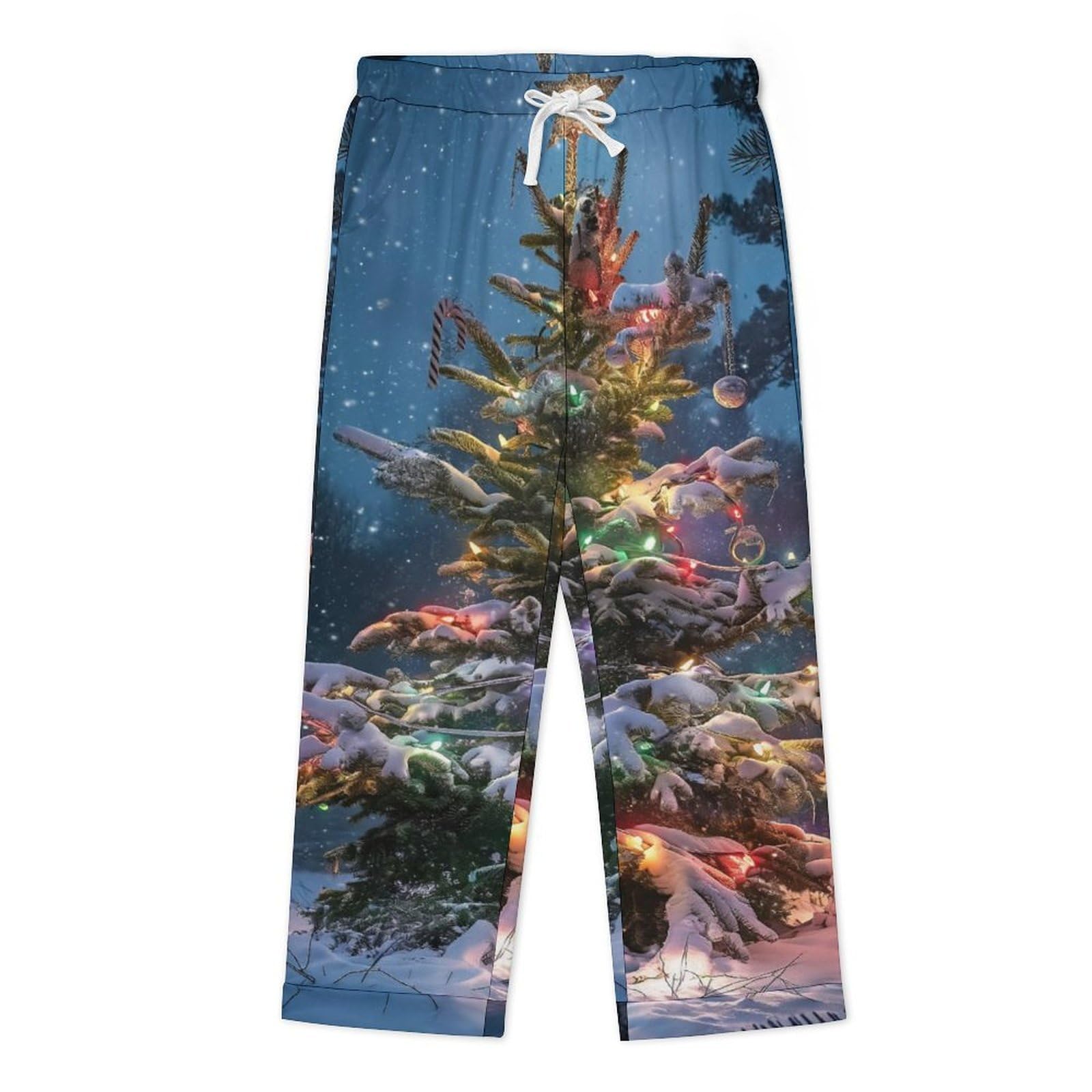 OLEETS Completo Pigiama da Uomo 2 Pezzi - Paesaggio Dell'Albero di Natale Top E Pantaloni in 2 Pezzi Pigiama Casual E Ampio A Maniche Lunghe Morbido Autunnale E Invernale.