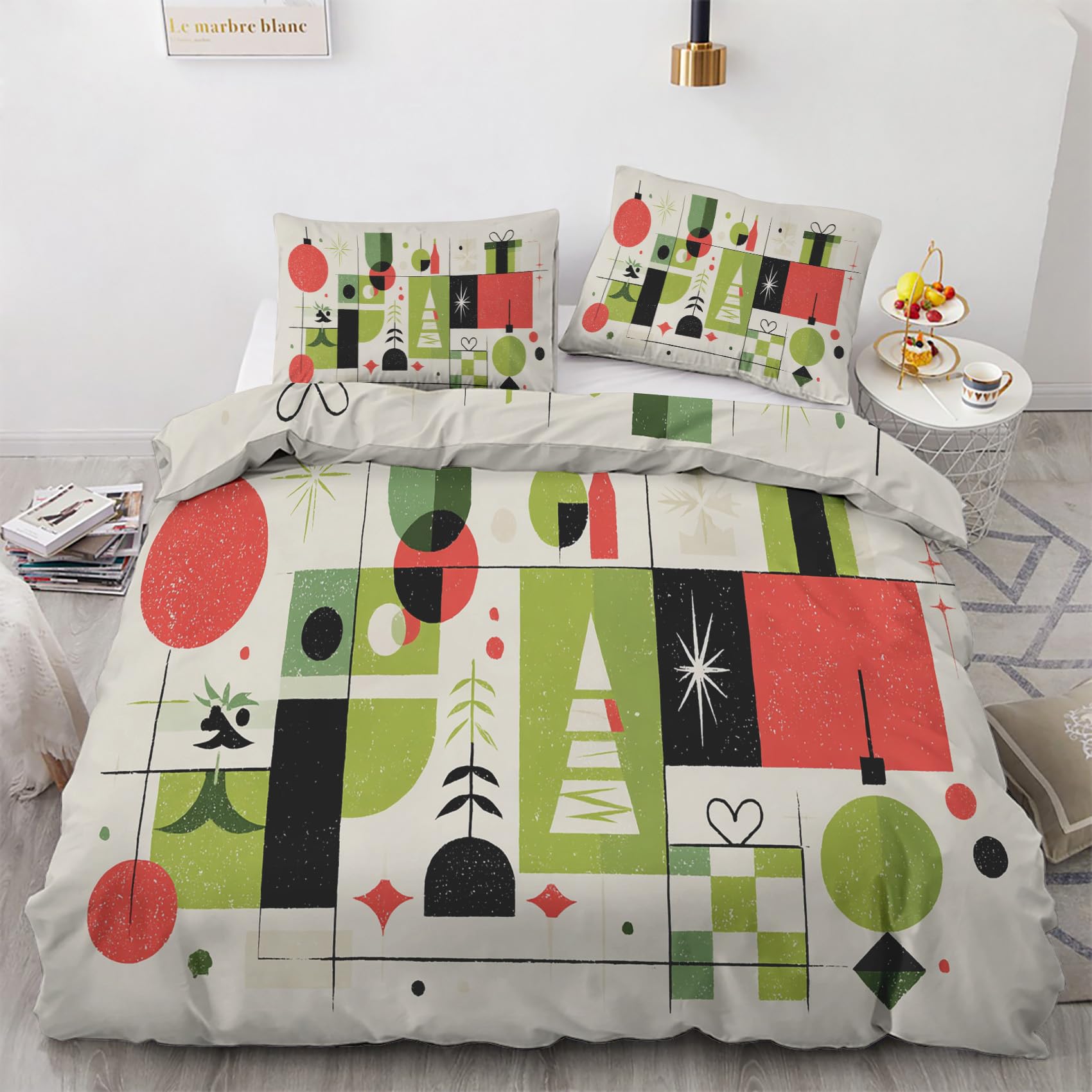 Housse couette imprimé réversible microfibre 2 personne 160x200 avec taies 65x65