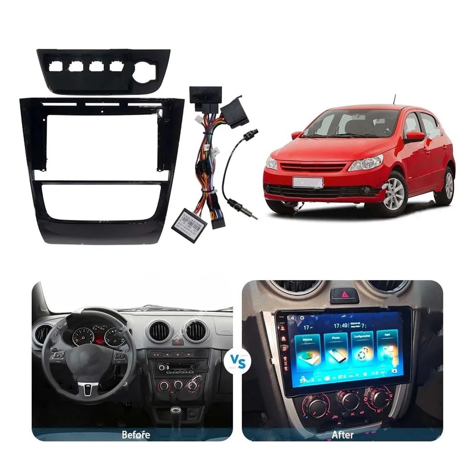 AVFORA Stereo Radio CD Panel Trim per VW per Gol per G5 per Saveiro per Voyage Auto Telaio Adattatore Canbus Box Decoder Android Radio Dash Kit Pannello Montaggio | Full Set
