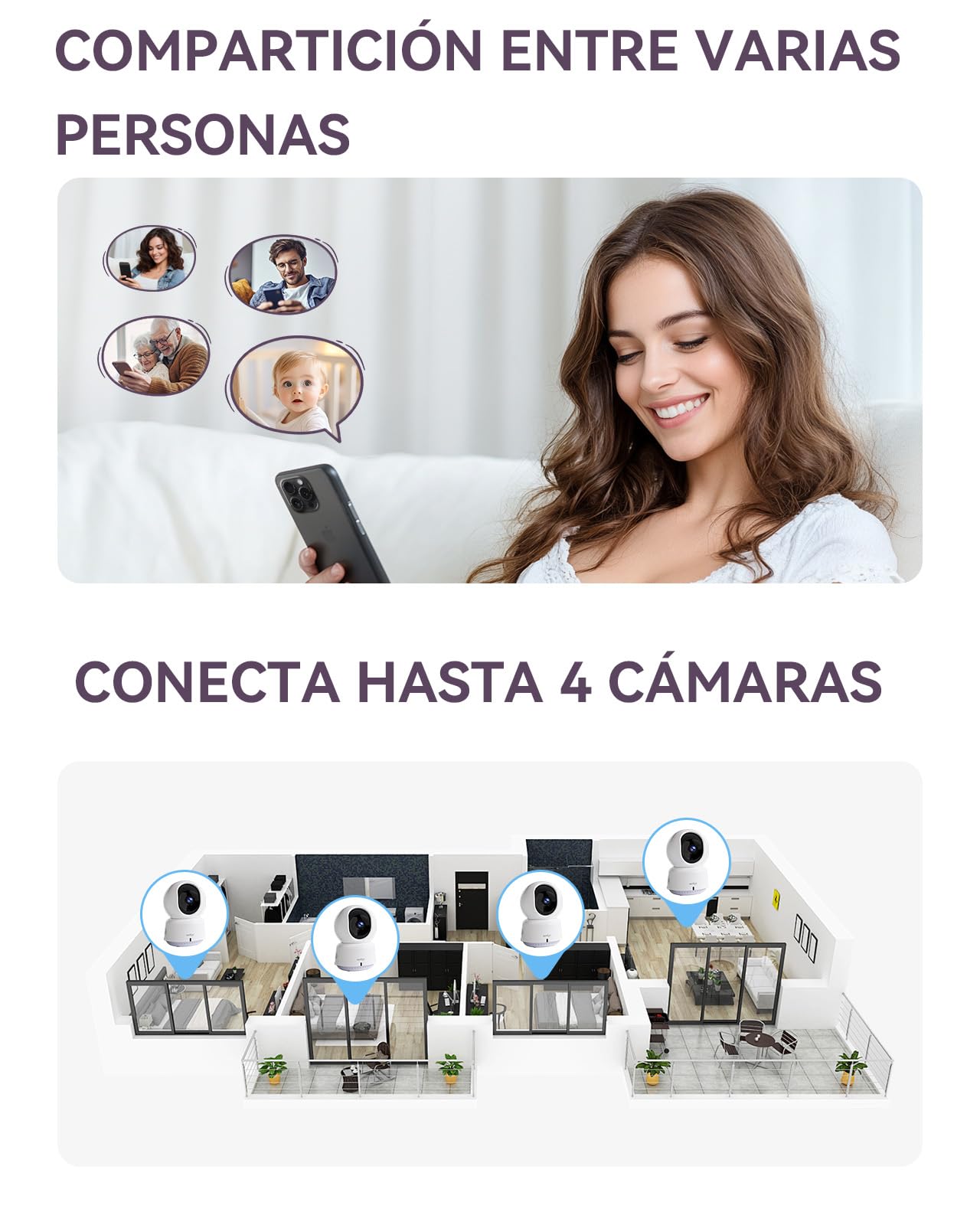 Comfyer BM02 Hybrid Video Smart WiFi Baby Monitor para bebé-5" 1080P Split Screen& 2K cámara App Control,Alerta Movimiento,Detección Sonido,Visión Nocturna HD,5050mAh batería, Triple Seguridad,500M
