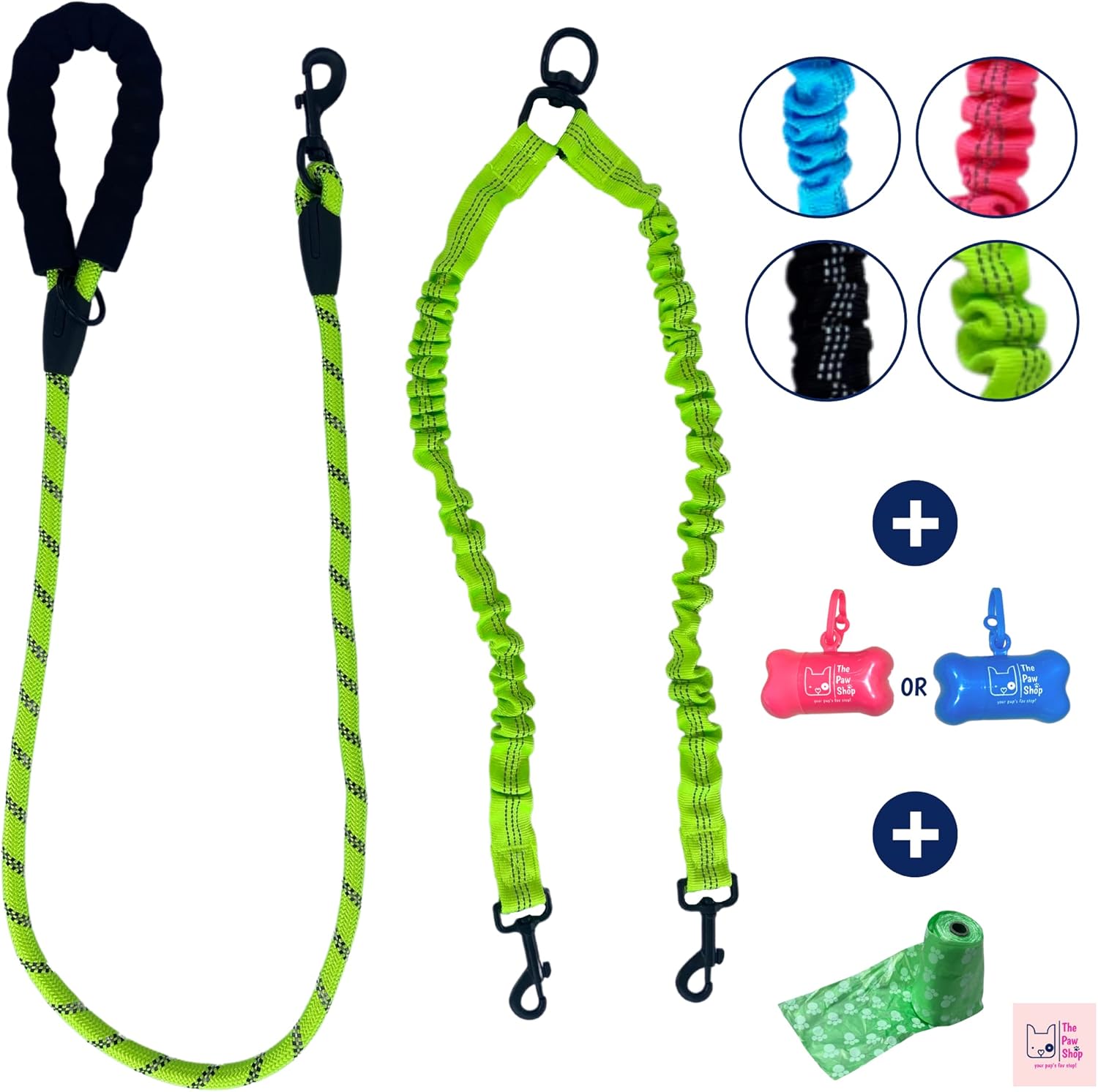 Double Dog Bungee Leash for All Dog Breeds, Dual Dog Leash