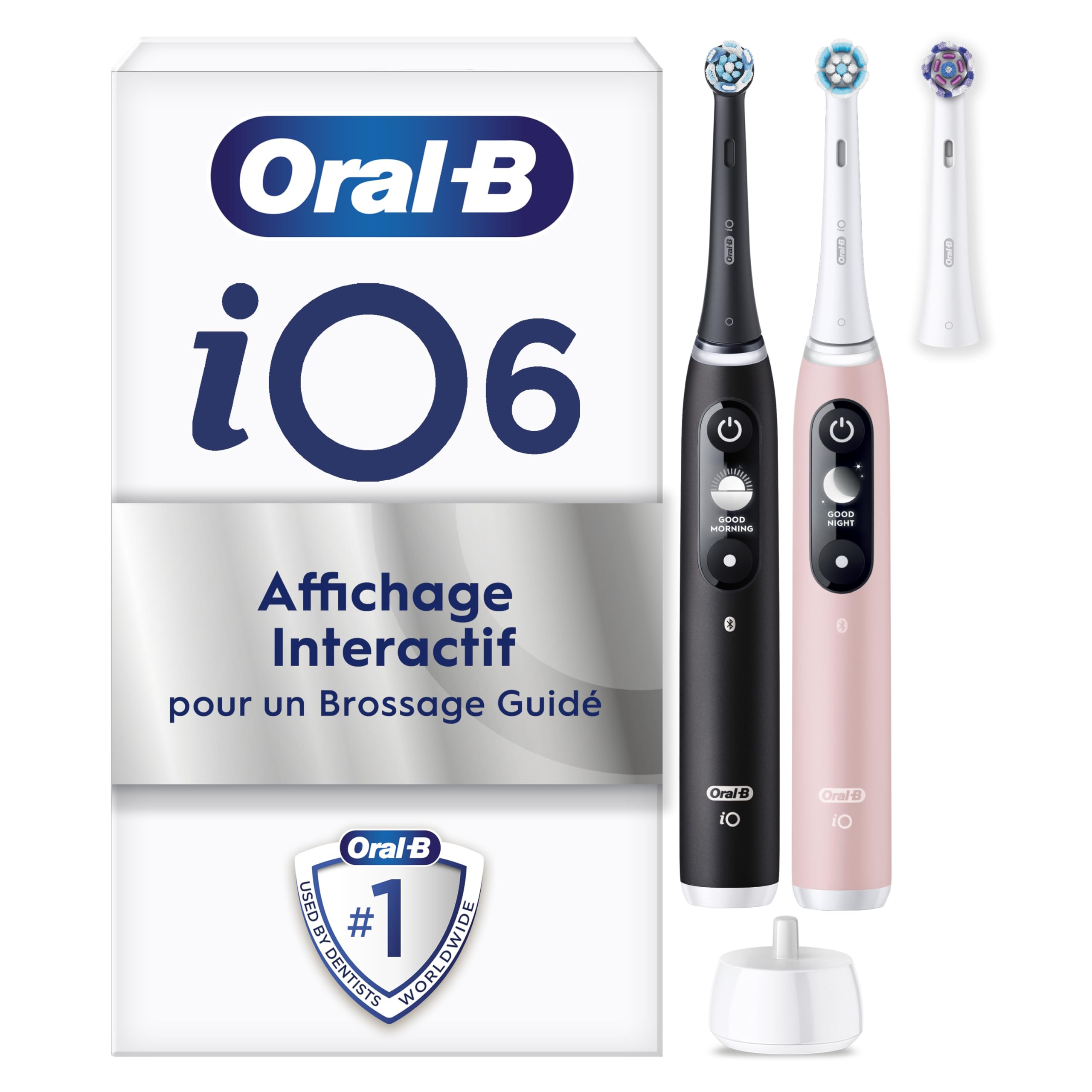 Oral-B Brosses A Dents Electriques iO6 Duo Noire Et Rose, 5 Modes Dont Blancheur Et Soin Des Gencives, Capteur De Pression, Ecran Interactif, 3 Brossettes De Rechange Oral B