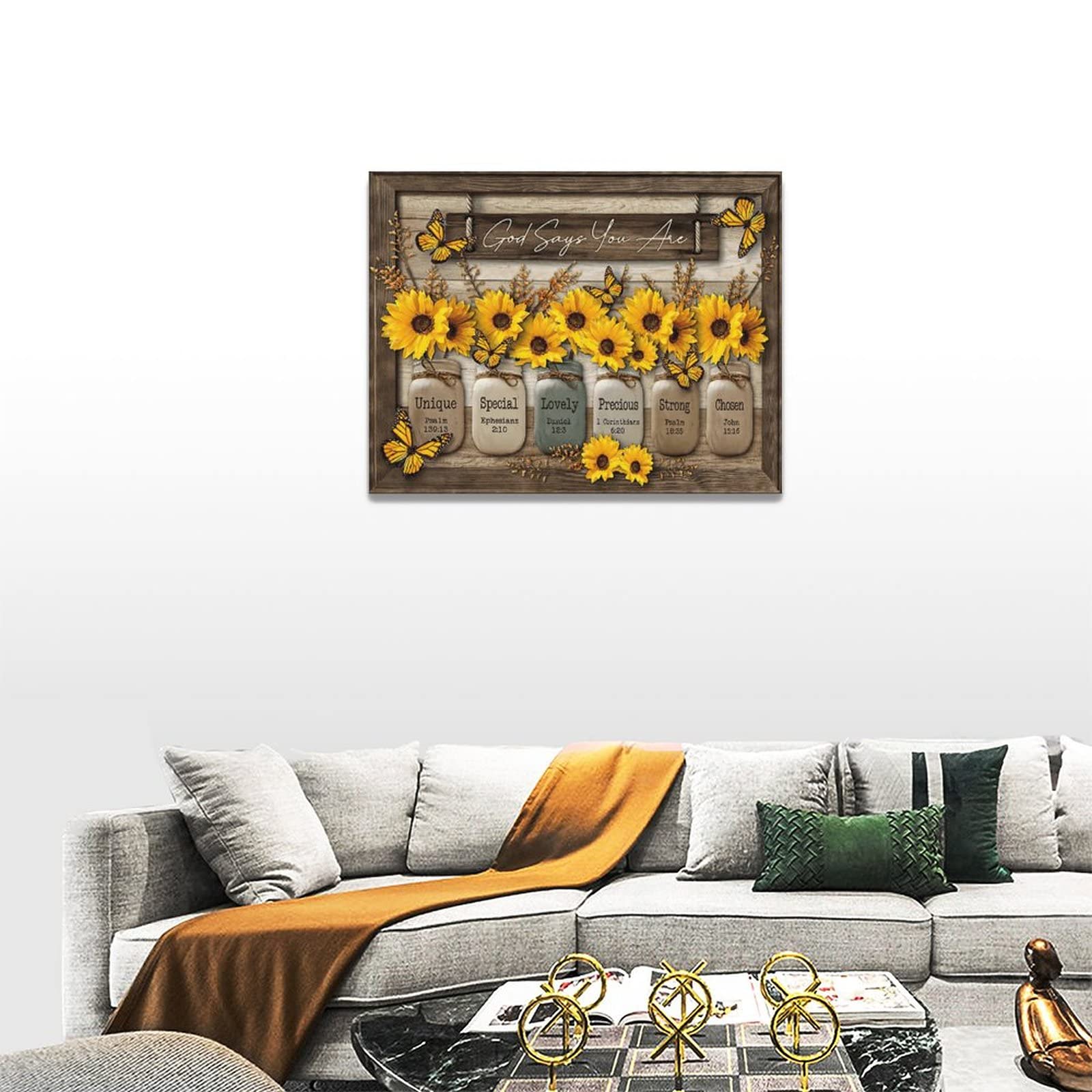 Christliches Wandbild Mit Sonnenblume & Schmetterling – 30,5x40,6 Cm, Rustikales Leinwandgemälde Mit Bibelzitat, Gerahmt