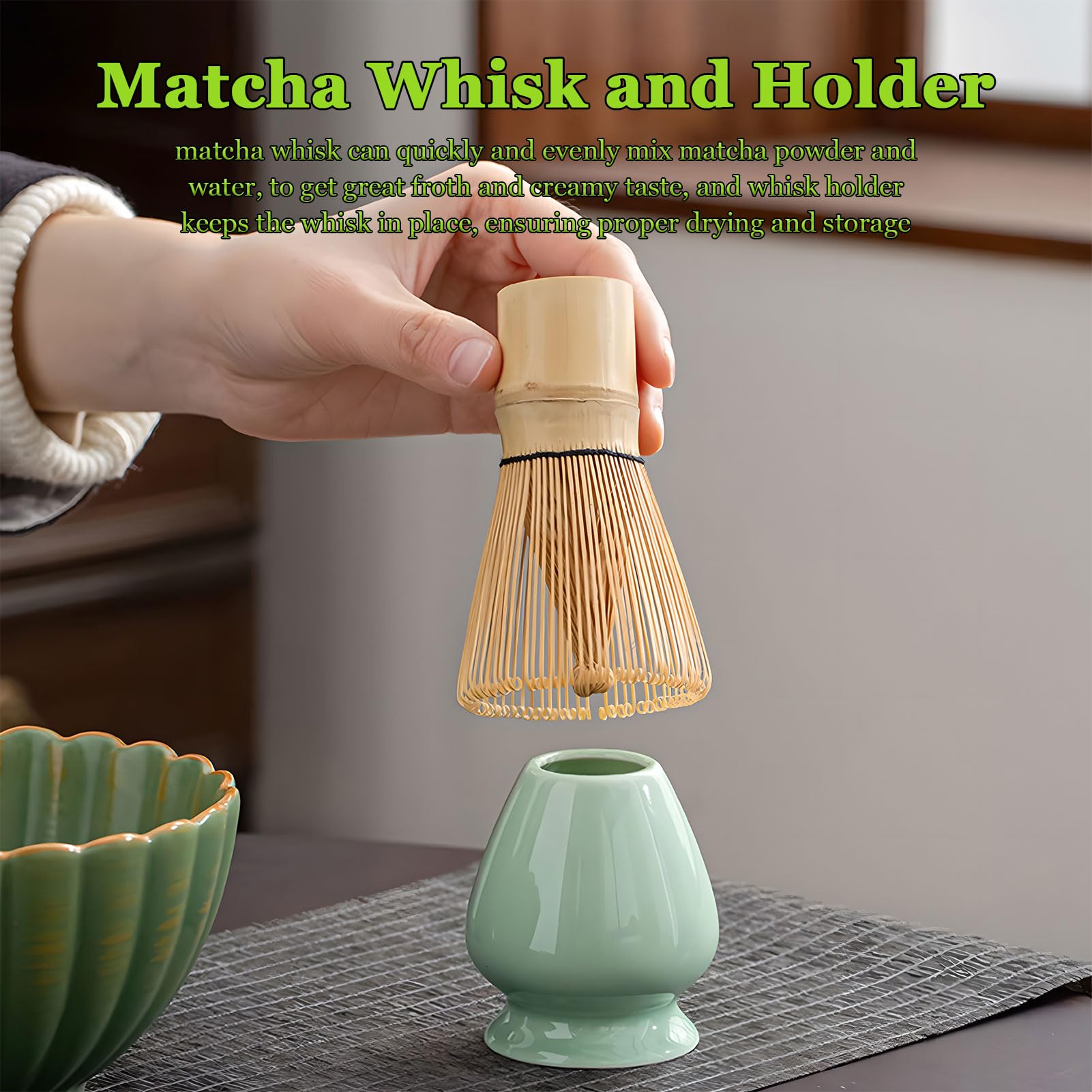 6-częściowy zestaw trzepaczek do matchy, ręcznie robiona trzepaczka bambusowa, tradycyjna łyżeczka do herbaty, łyżeczka do matchy i ceramiczny uchwyt na trzepaczkę, prezenty glazury ceramicznej A