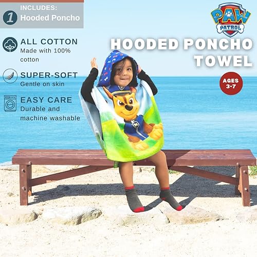 Miniatura 2 de Franco Paw Patrol - Poncho de toalla con capucha para niños, para playa, piscina, baño, campamento, 24 x 22 pulgadas, cubierta de algodón absorbente