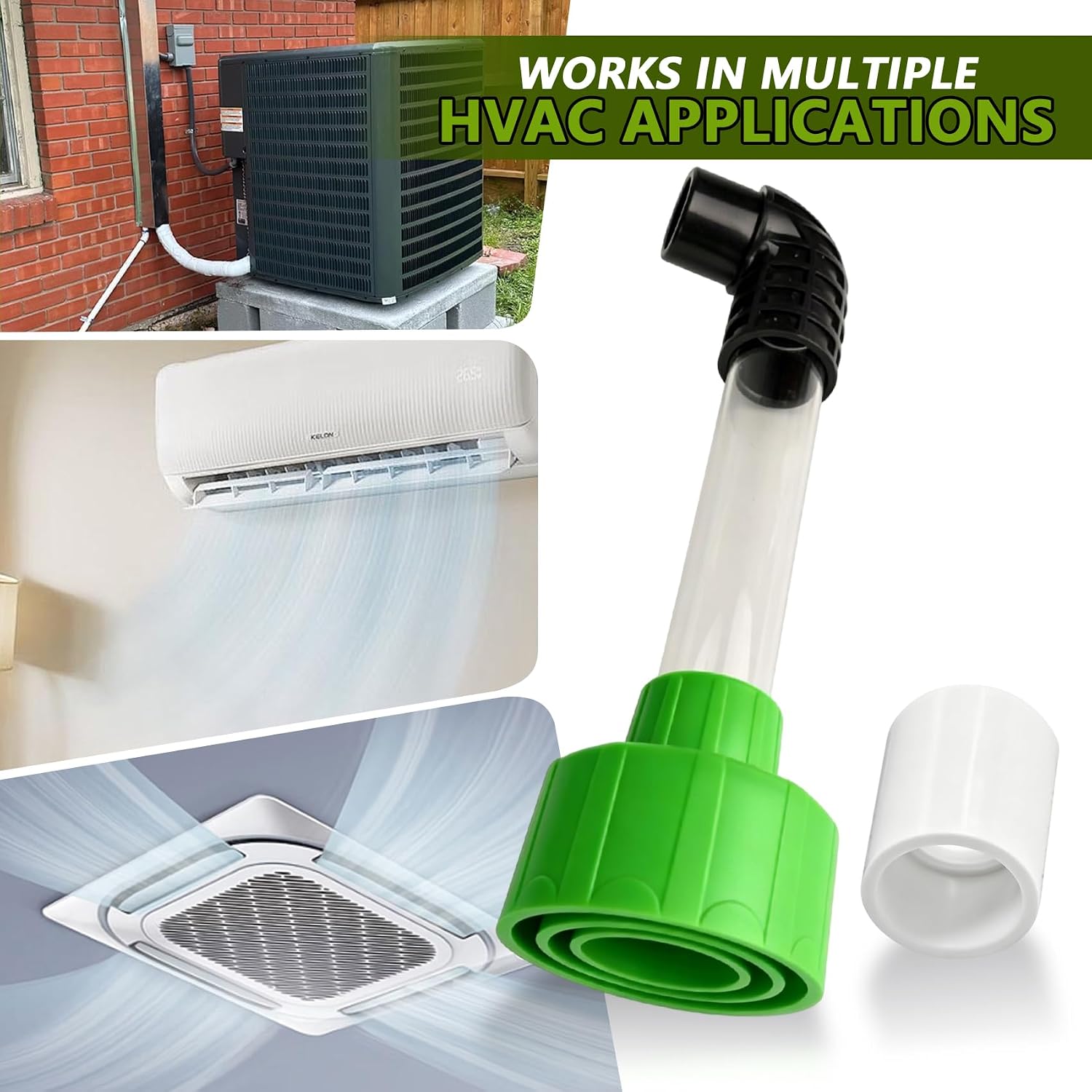 HVAC Drain Tool, HVAC to PVC Pipe AC Drain Line Cleaner Tool, A/C Condensate Drain Line Cleaner Adapter, Air Conditioner Wet Vac Attachment to Evacuate and Unclog AC Drain Lines
