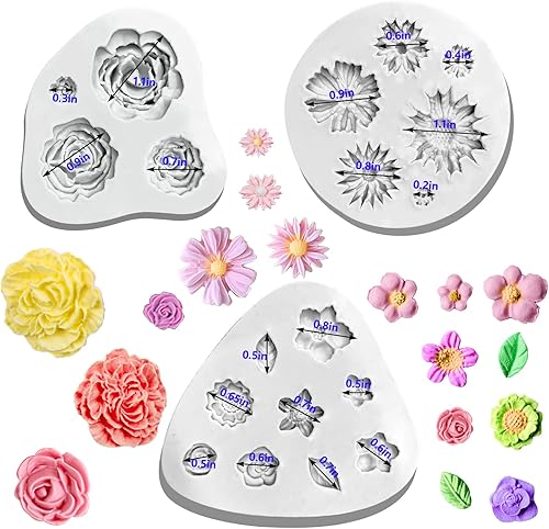 Miniatura 7 de BABORUI 3 moldes de arcilla de flores moldes de arcilla polimérica de girasol margaritas rosas moldes de silicona de diferentes tamaños para hacer