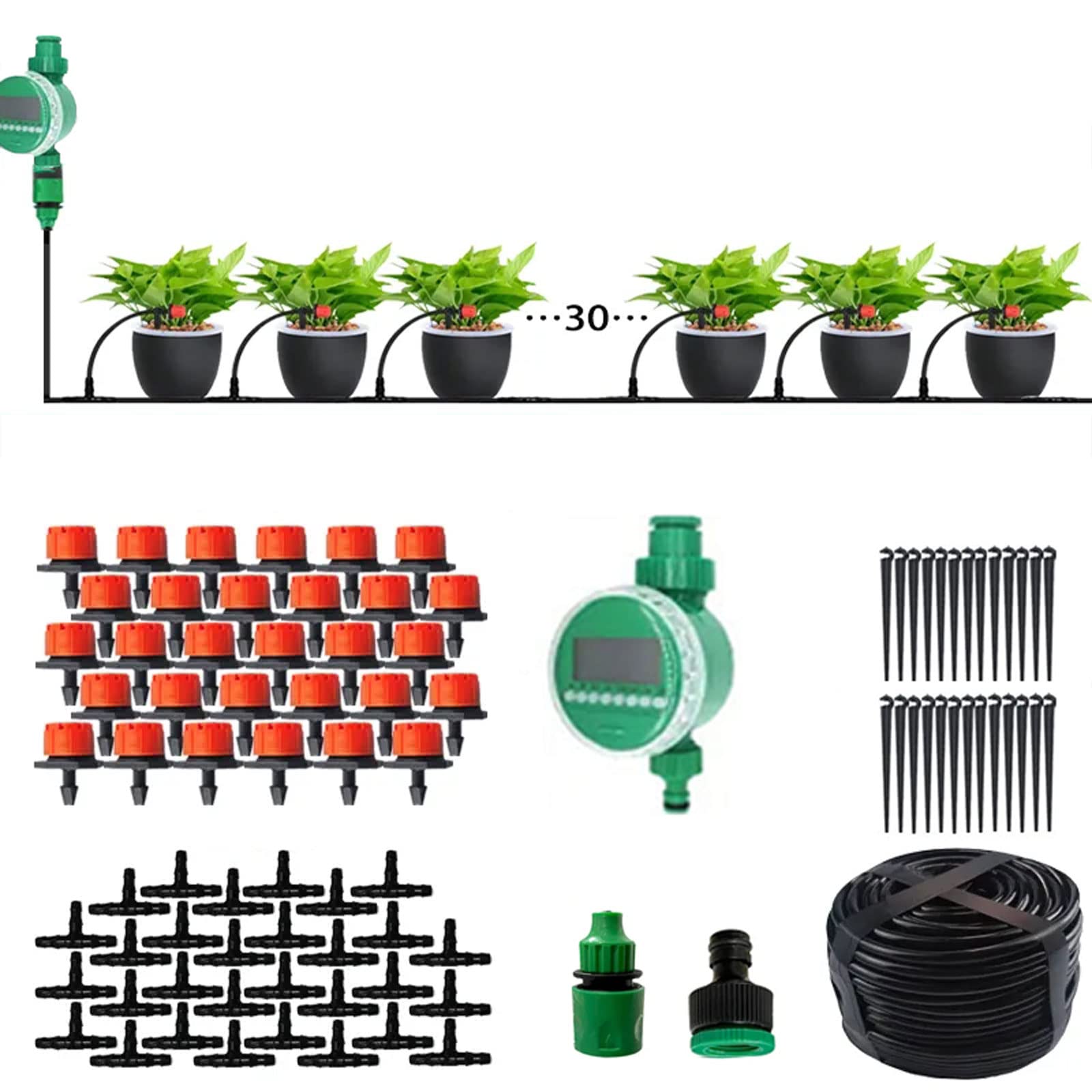 Kit di irrigazione a goccia, Kit automatico for irrigazione a goccia con nebulizzazione da 82 piedi timer, tubi 1/4" e ugelli irrigatori