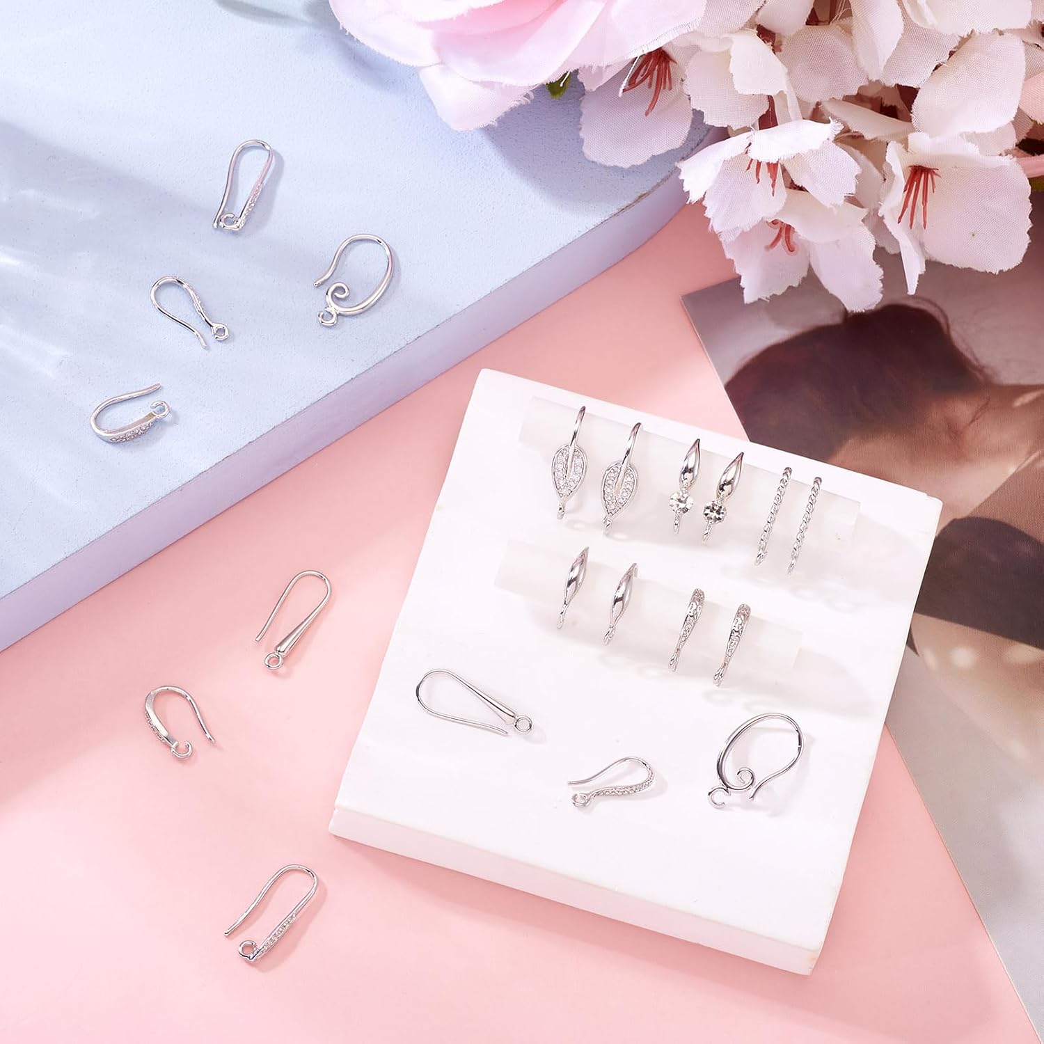 Pandahall 20Pcs Cubic Zirconia Earring Hooks Platinum Plated French Ear Wires Metal Fish Hooks Ear Wire with Dangle Loops for DIY Jewelry Earring Making Findings - Image 6