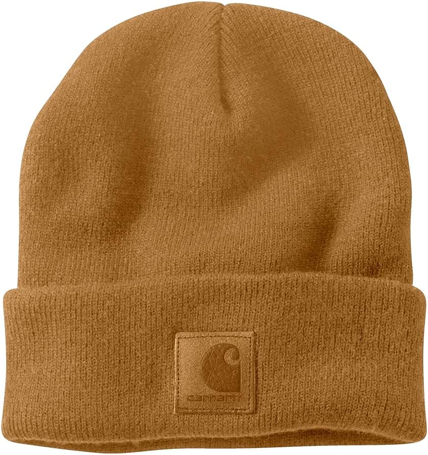 Men's Tonal Patch Beanie, Brown, One size