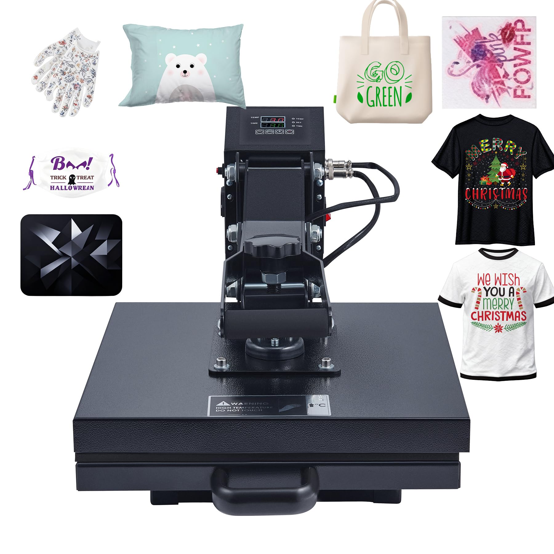 CREWORKS Heißpresse 38x38 cm, 1400W Transferpresse für T-Shirts, Profi Flachbett-Heizpresse mit Doppelanzeige & Automatischer Abschaltung, Industrielle Sublimationsmaschine für DIY Stofftaschen Kissen