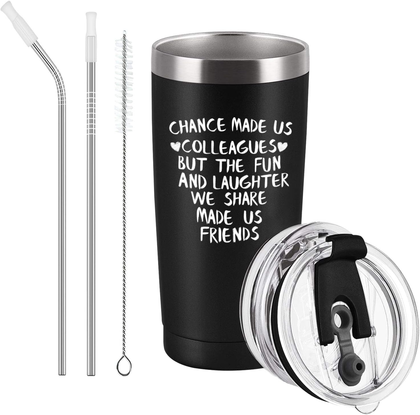 Lifecapido Chance Made Us Colleagues Travel Tumbler, Funny Going-away Leaving Farewell Thank You Gift for Coworker Colleague Boss, Stainless Steel Insulated Travel Tumbler with 2 Lids(20 Oz, Black)
