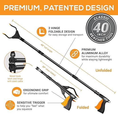 Vista 5 de EZPIK Herramienta de agarre plegable clásica de 40 pulgadas para ancianos + imanes, alcanzador para discapacitados y personas mayores, agarradores