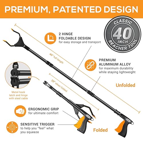 Miniatura 5 de EZPIK Alcanzador plegable para ancianos de 40 pulgadas + imanes  Alcanzadores de agarre resistentes para discapacitados y personas mayores