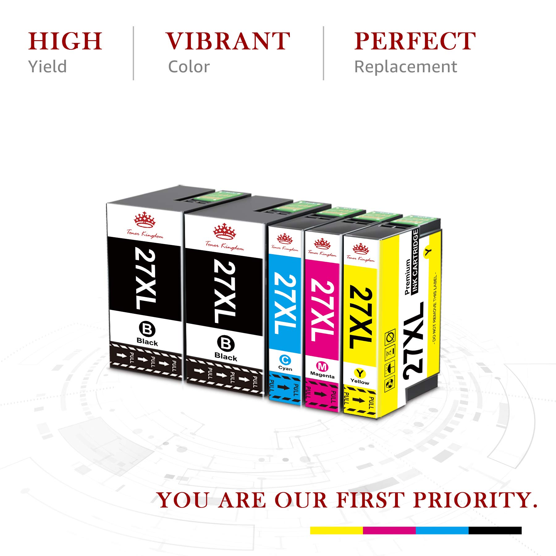 Toner Kingdom Compatibile per Epson 27XL 27 XL cartuccie pour Workforce WF-7610 WF-3620 WF-7620 WF-7720 WF-7715 WF-7210 WF-3640 WF-7710 WF-7110 (6 Nero 3 Magenta 3 Ciano 3 Giallo)