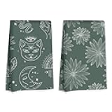Hanamiya Na 2Pcs Tarot Themed Cat Kitchen Towels, Moon Floral Decorative Absorbent Microfiber Dish Cloth Tea Towel, Durable Hand Towels for Farmhouse Home Bathroom Kitchen, Tarot Lover Gifts