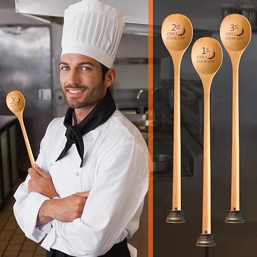 Miniatura 6 de Juego de 3 trofeos de Chili Cook Off, 1, 2º, 3º, cucharas de madera para cocinar, premios de 13 pulgadas, cucharas de cocina de mango largo para