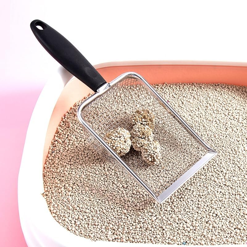 Miniatura 5 de Cuchara de arena para gatos de malla de acero inoxidable, mango largo, pala profunda, con revestimiento antiadherente, cuchara de arena de metal